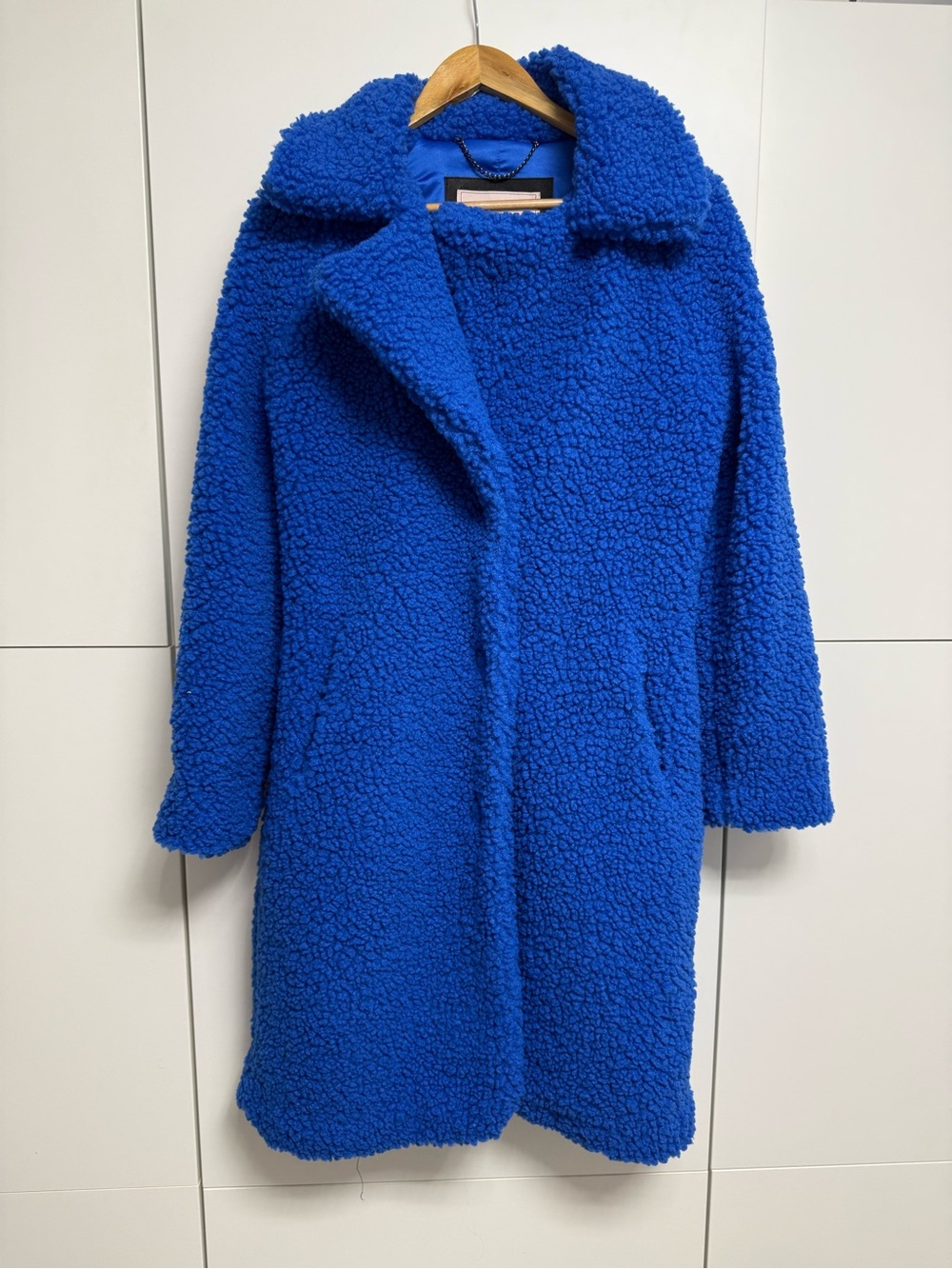 BCBGENERATION notch - collar Blue Teddy Coat Plush Faux-Sherpa Long Jacket